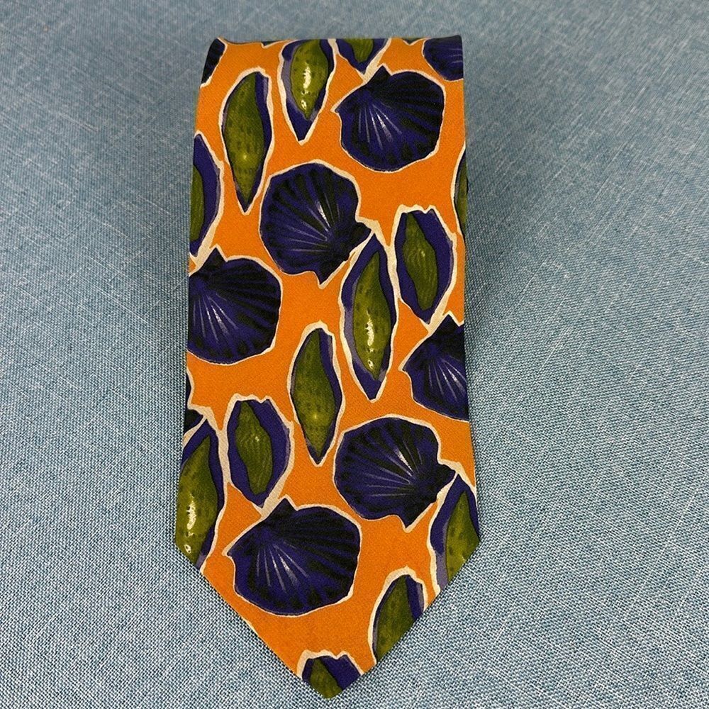 Hugo Boss Vintage Silk Made In Italy Seashell Print Colorful Tie - Picture 1 of 6